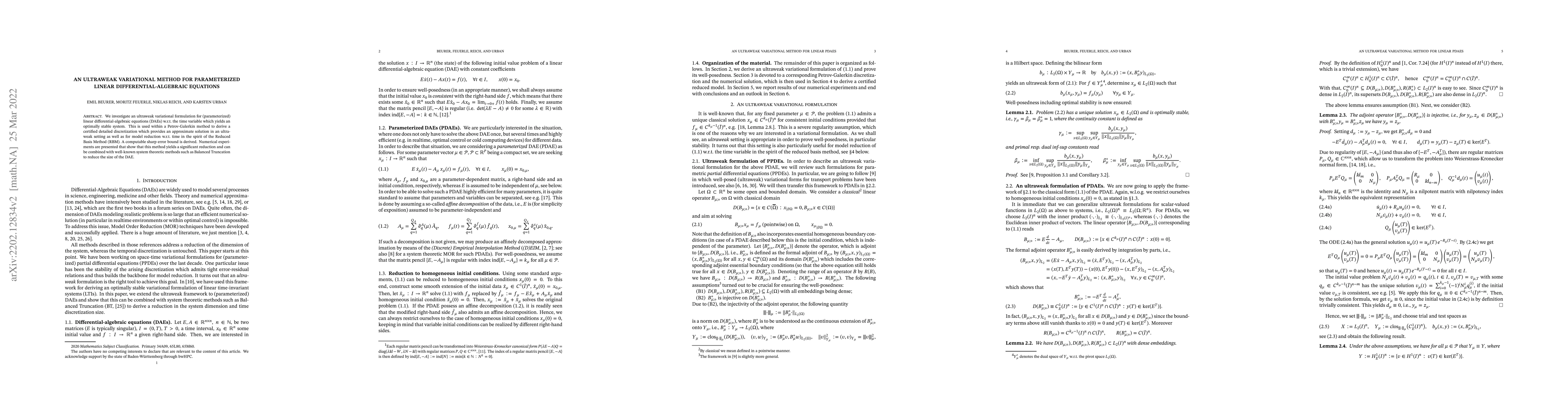 Thumbnail for An ultraweak variational method for parameterized linear
  differential-algebraic equations