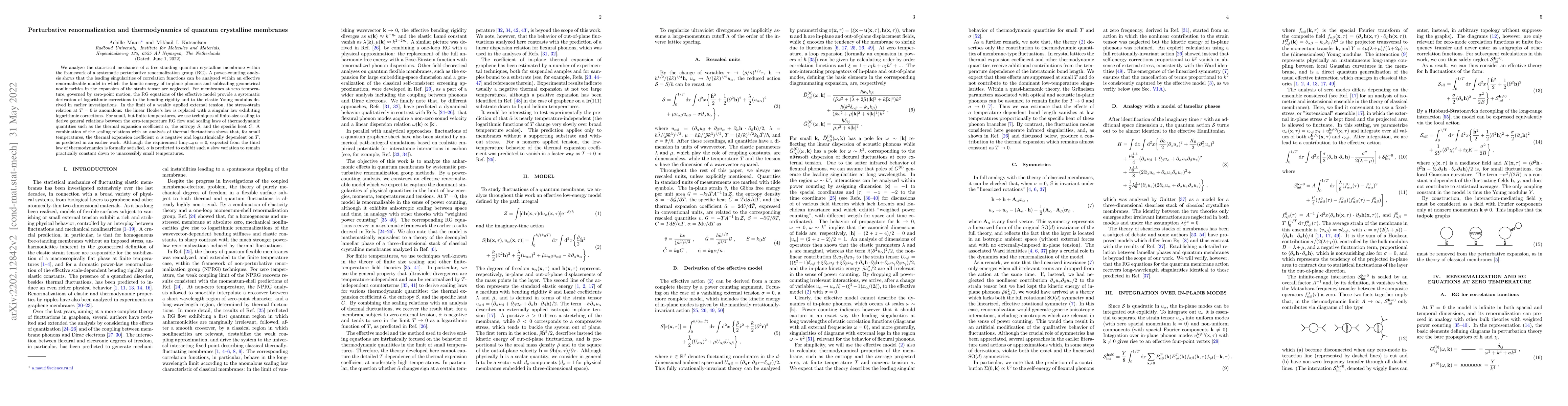 Thumbnail for Perturbative renormalization and thermodynamics of quantum crystalline
  membranes