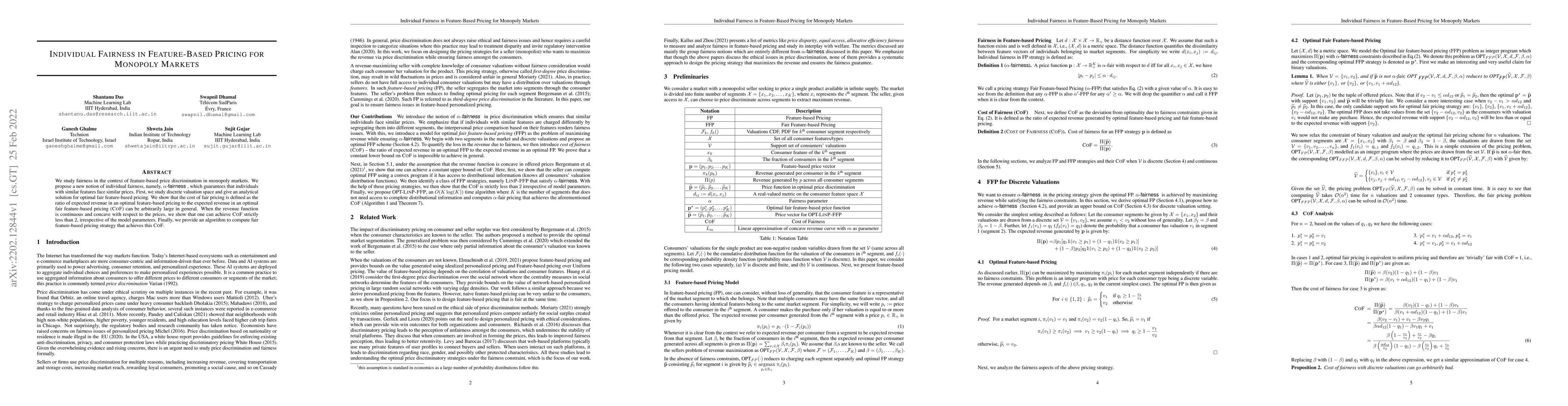 Thumbnail for Individual Fairness in Feature-Based Pricing for Monopoly Markets