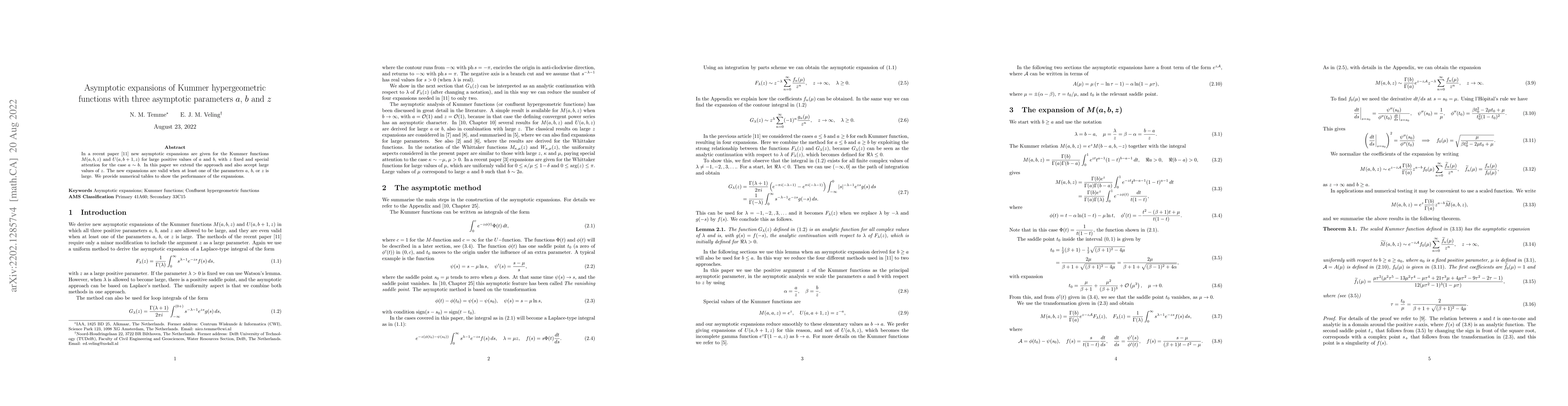 Thumbnail for Asymptotic expansions of Kummer hypergeometric functions with three
  asymptotic parameters $a$, $b$ and $z$