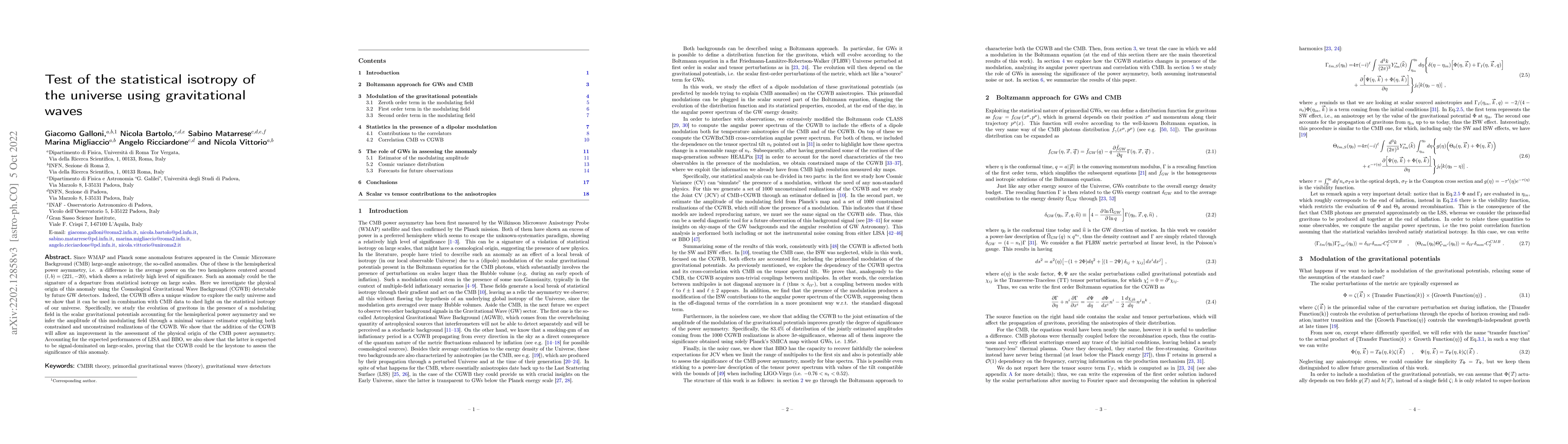 Thumbnail for Test of the Statistical Isotropy of the Universe using Gravitational
  Waves