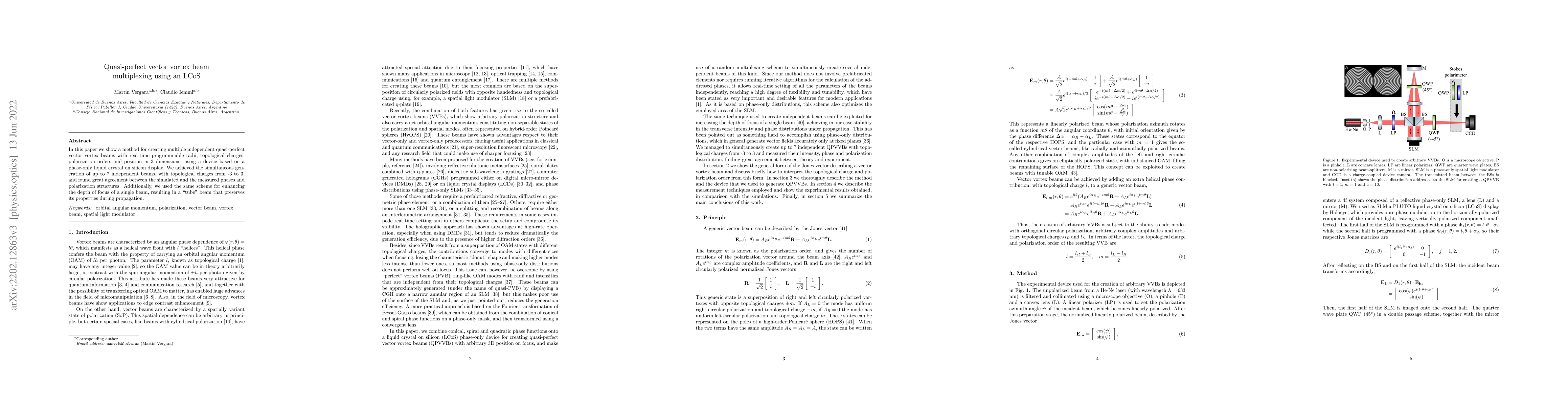 Thumbnail for Quasi-perfect vector vortex beam multiplexing using an LCoS