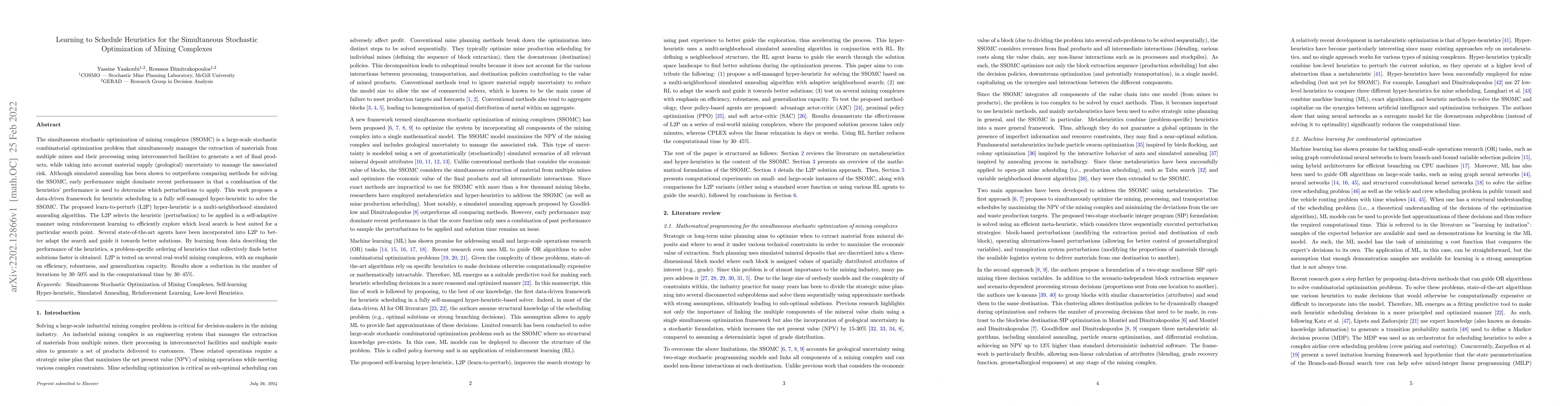 Thumbnail for Learning to Schedule Heuristics for the Simultaneous Stochastic
  Optimization of Mining Complexes