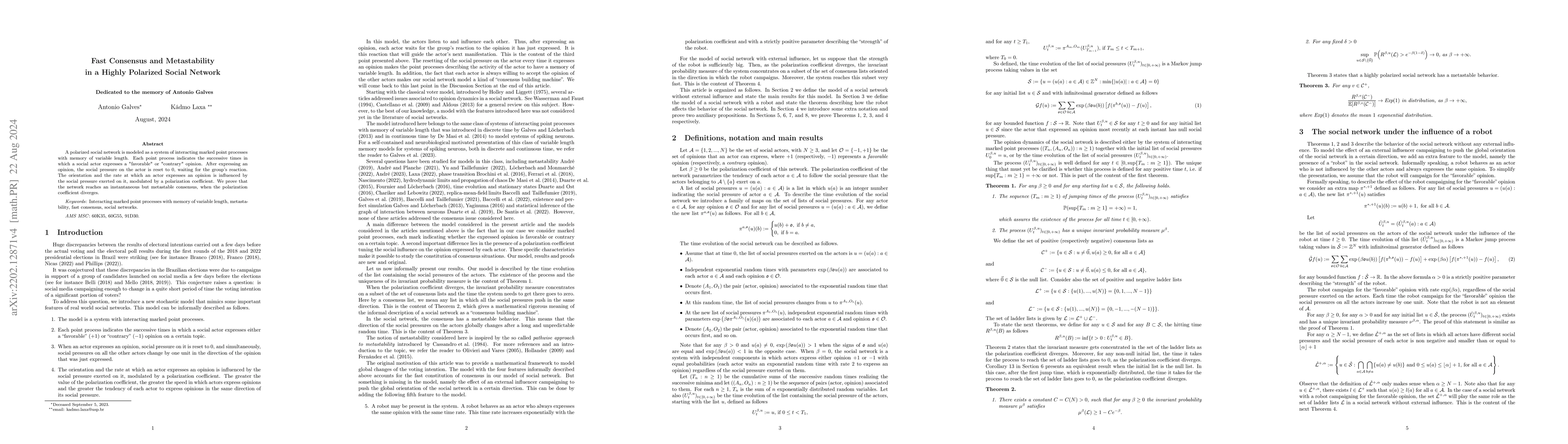 Thumbnail for Fast Consensus and Metastability in a Highly Polarized Social Network