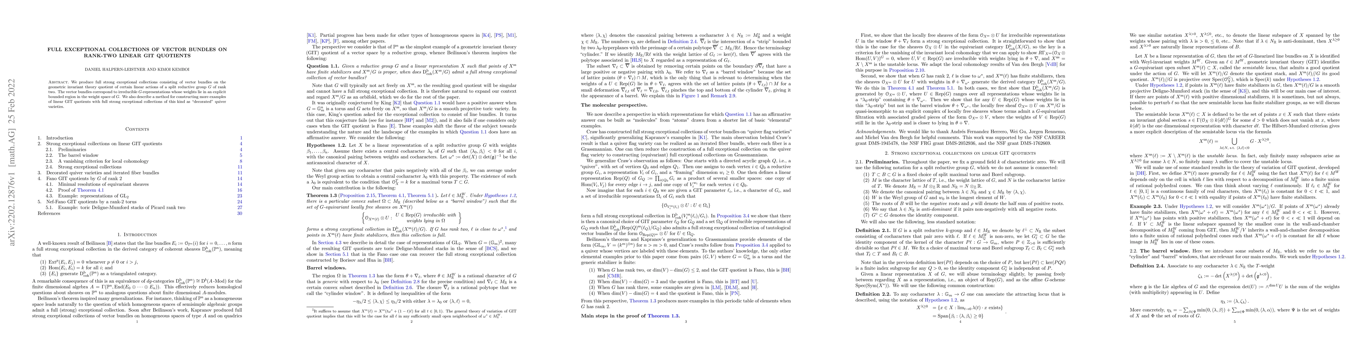 Thumbnail for Full exceptional collections of vector bundles on rank-two linear GIT
  quotients