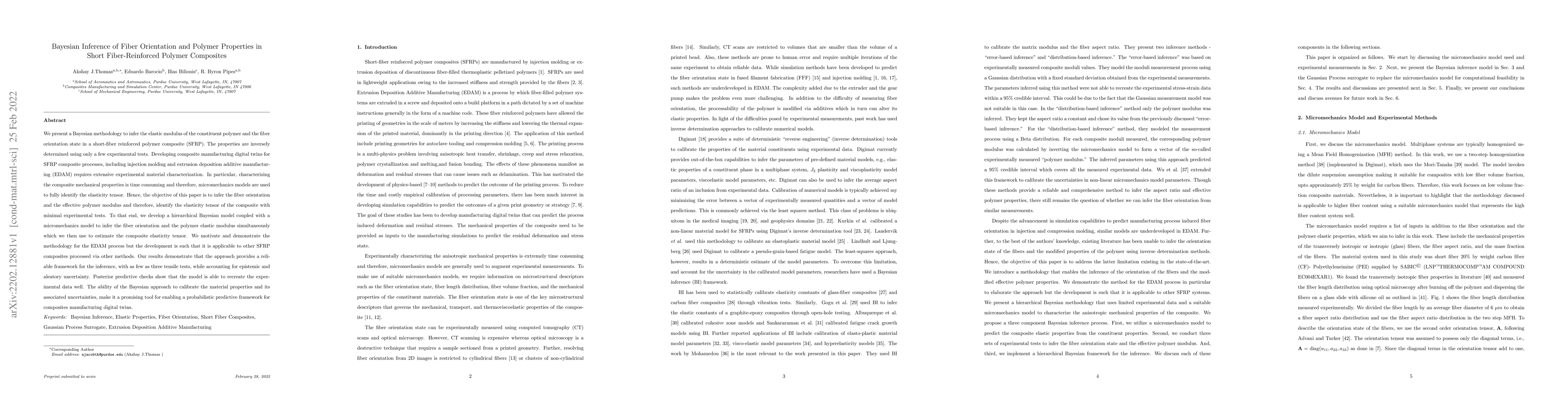Thumbnail for Bayesian Inference of Fiber Orientation and Polymer Properties in Short
  Fiber-Reinforced Polymer Composites
