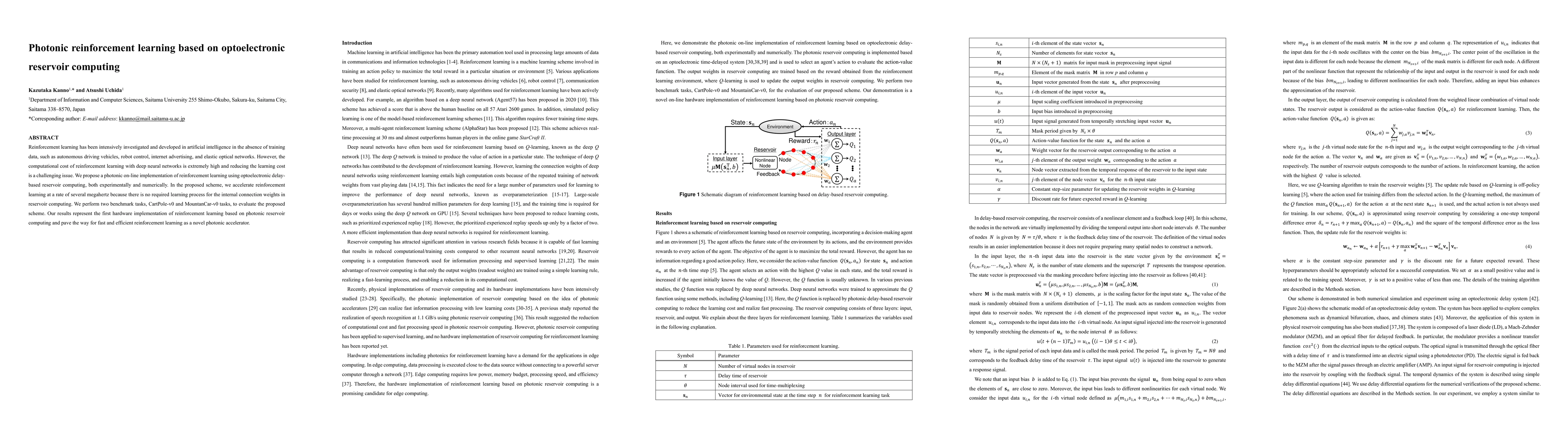 Thumbnail for Photonic reinforcement learning based on optoelectronic reservoir
  computing