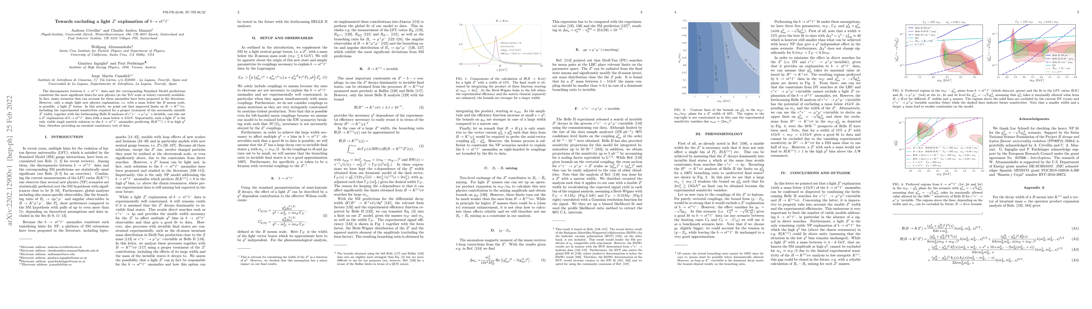 Thumbnail for Towards excluding a light $Z^\prime$ explanation of $b\to s\ell^+\ell^-$