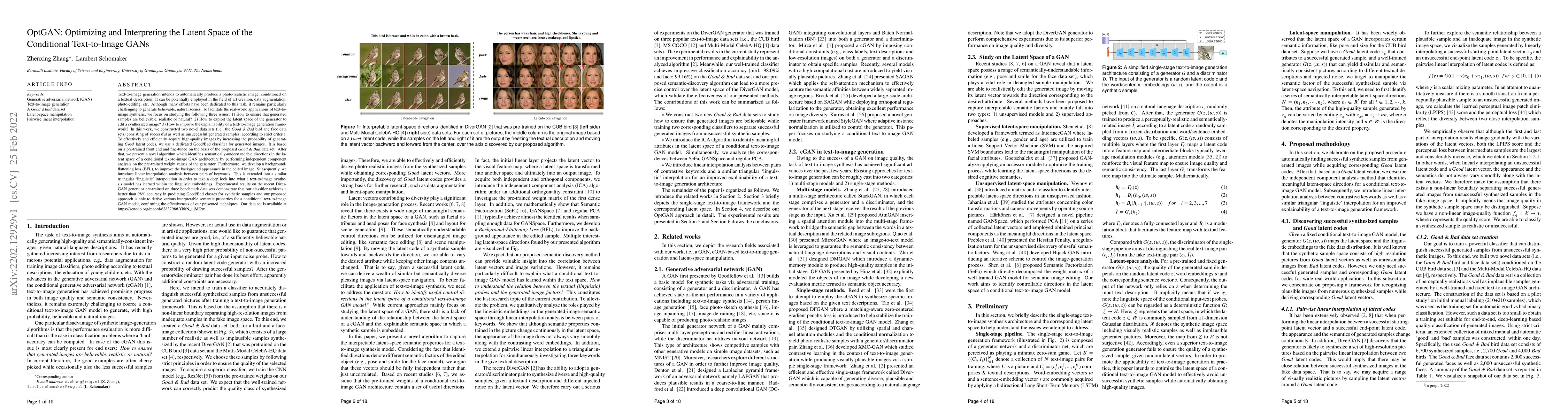 Thumbnail for OptGAN: Optimizing and Interpreting the Latent Space of the Conditional
  Text-to-Image GANs