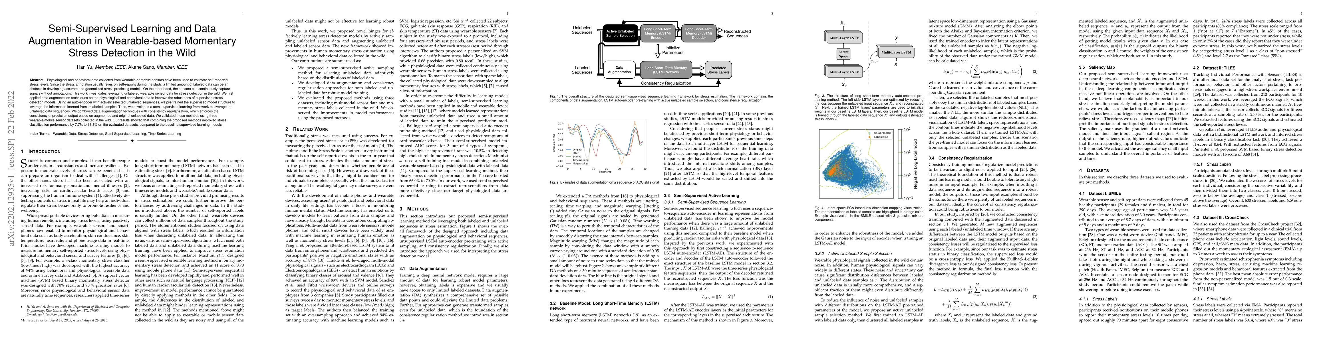 Thumbnail for Semi-Supervised Learning and Data Augmentation in Wearable-based
  Momentary Stress Detection in the Wild