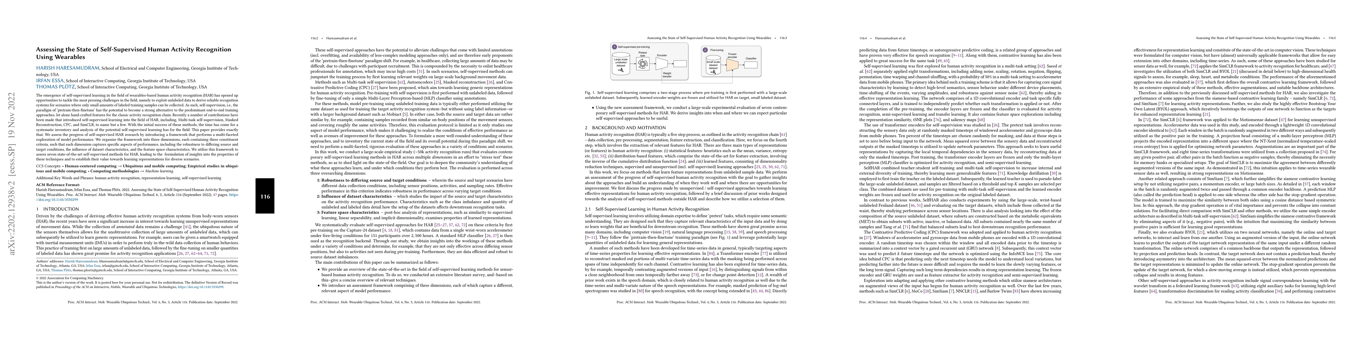 Thumbnail for Assessing the State of Self-Supervised Human Activity Recognition using
  Wearables