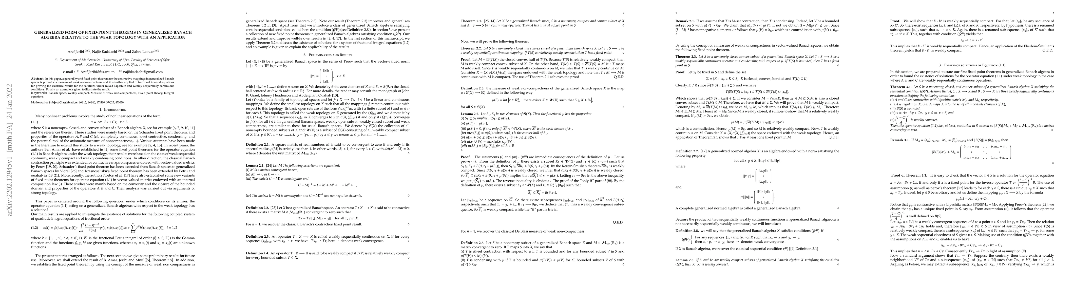 Thumbnail for Generalized form of fixed-point theorems in generalized Banach algebra
  relative to the weak topology with an application