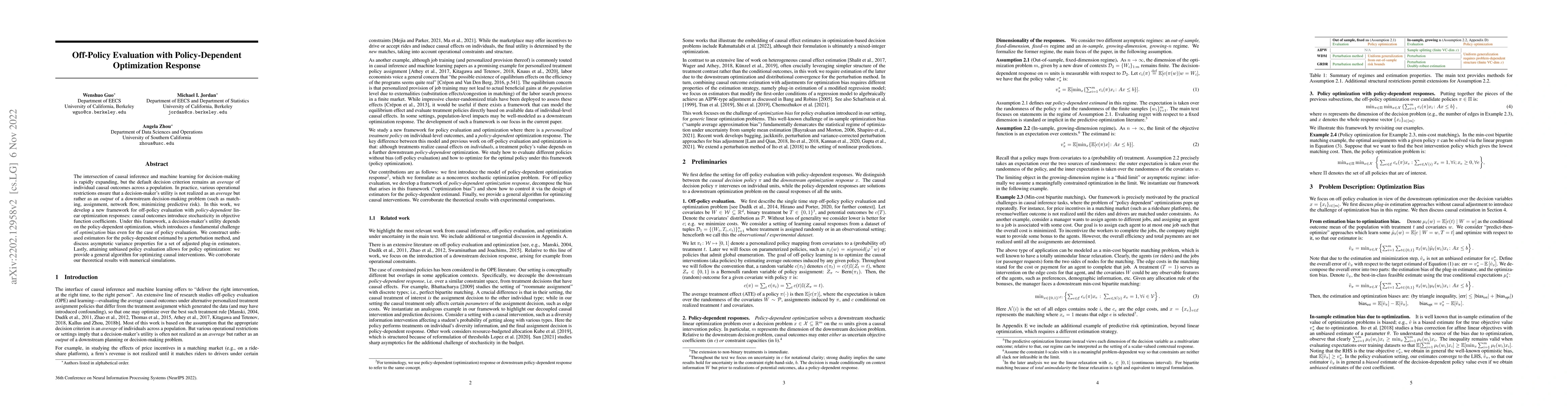 Thumbnail for Off-Policy Evaluation with Policy-Dependent Optimization Response
