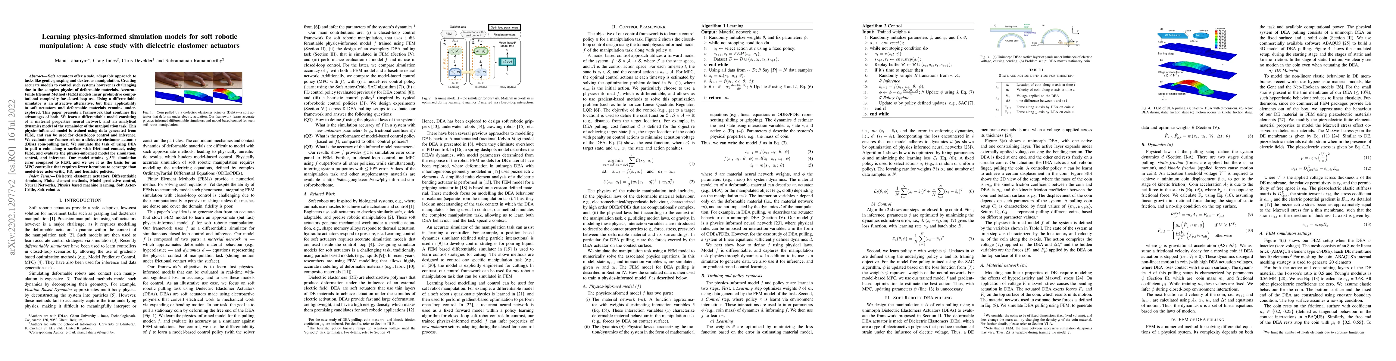 Thumbnail for Learning physics-informed simulation models for soft robotic
  manipulation: A case study with dielectric elastomer actuators