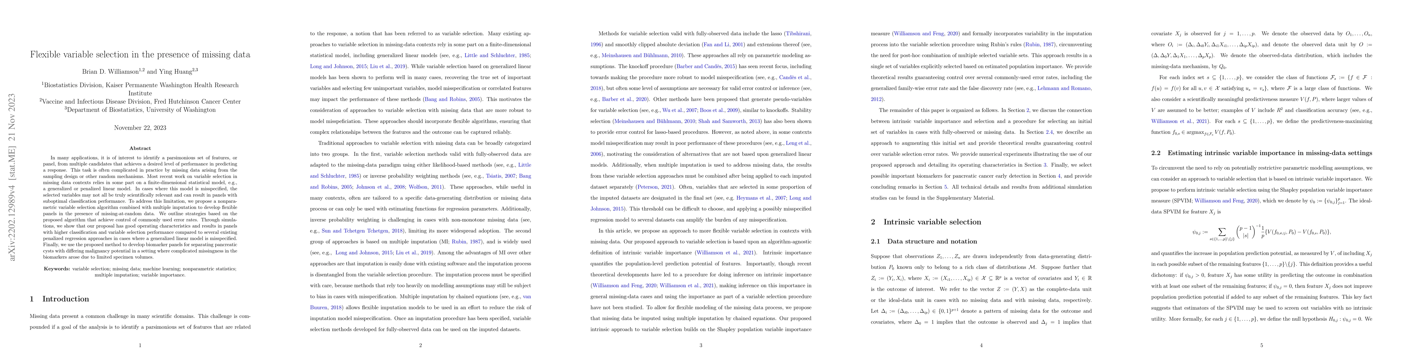 Thumbnail for Flexible variable selection in the presence of missing data