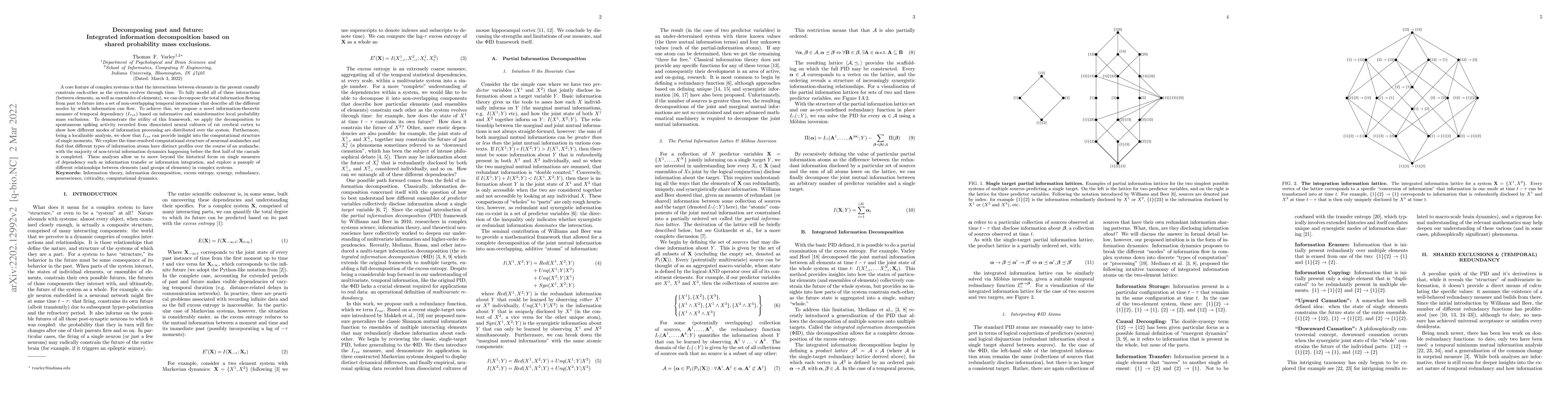 Thumbnail for Decomposing past and future: Integrated information decomposition based
  on shared probability mass exclusions