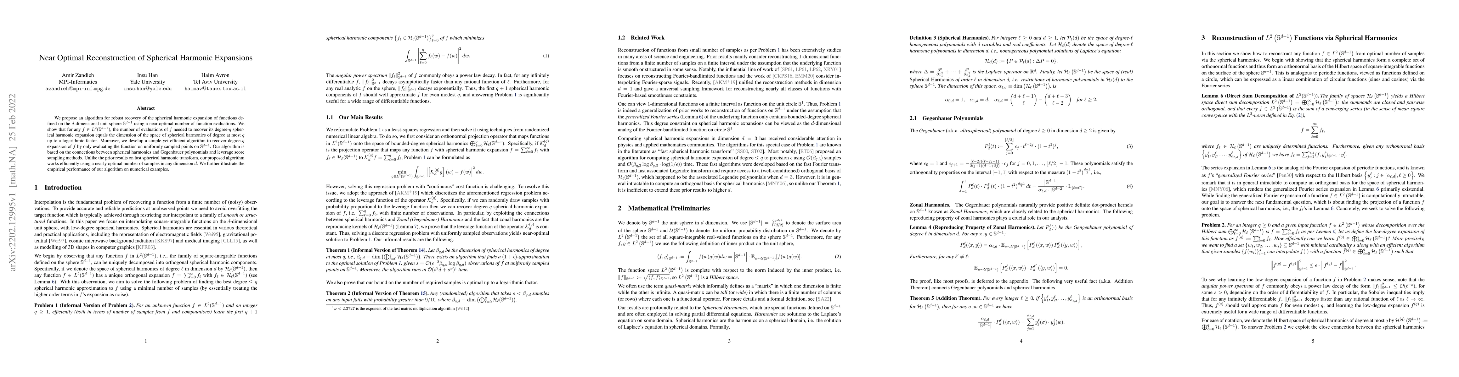 Thumbnail for Near Optimal Reconstruction of Spherical Harmonic Expansions