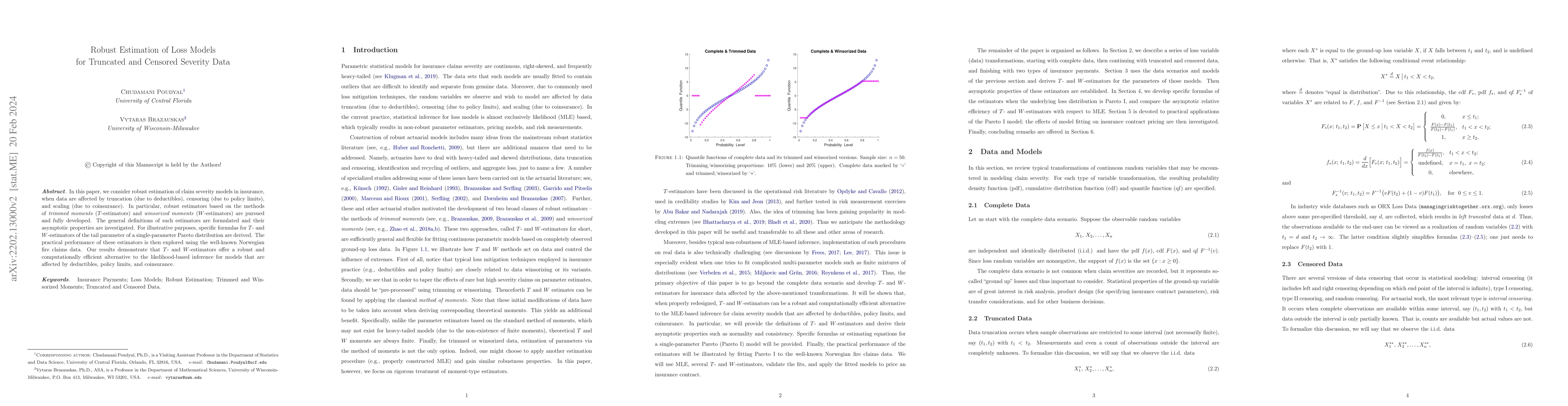 Thumbnail for Robust Estimation of Loss Models for Truncated and Censored Severity
  Data