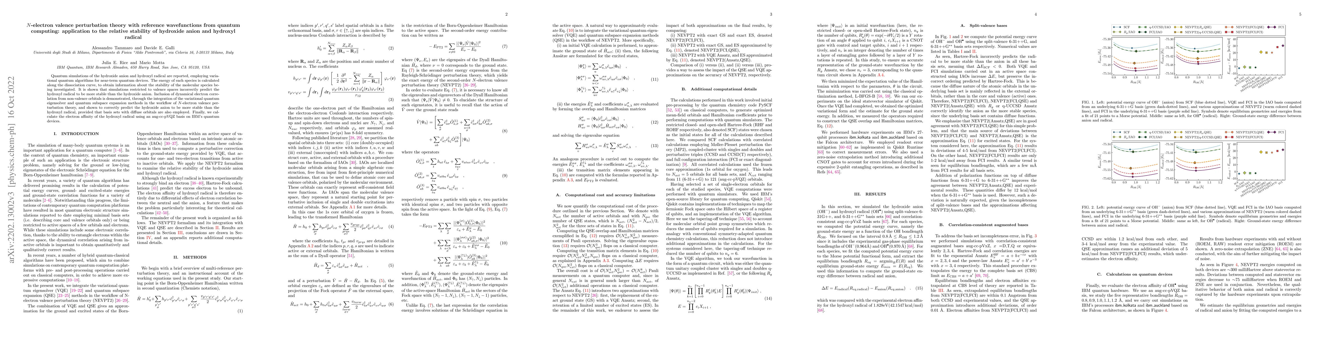 Thumbnail for N-electron valence perturbation theory with reference wavefunctions from
  quantum computing: application to the relative stability of hydroxide anion
  and hydroxyl radical
