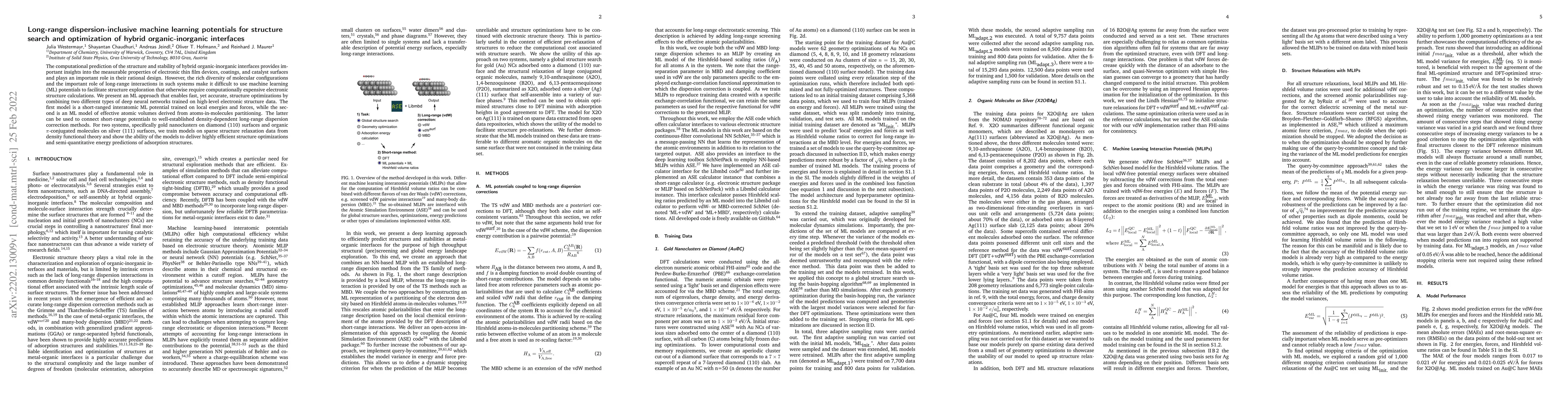 Thumbnail for Long-range dispersion-inclusive machine learning potentials for
  structure search and optimization of hybrid organic-inorganic interfaces