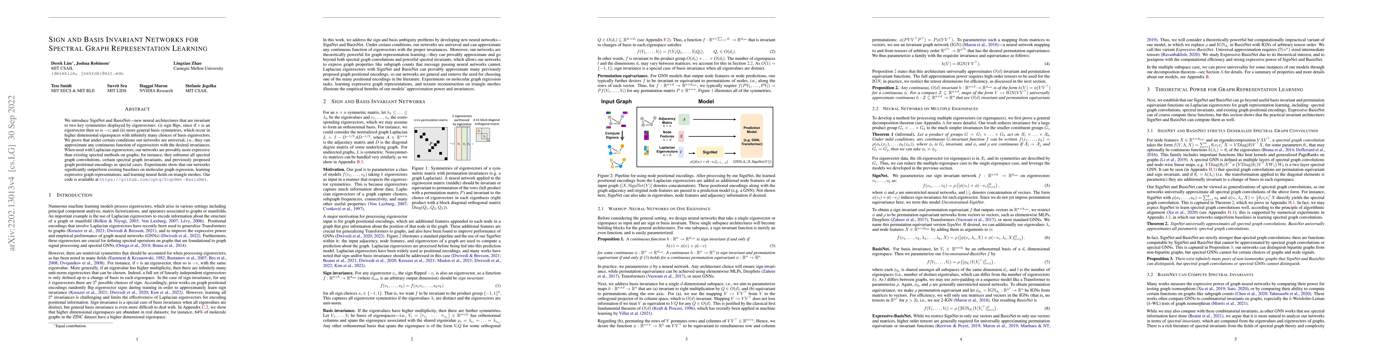 Thumbnail for Sign and Basis Invariant Networks for Spectral Graph Representation
  Learning