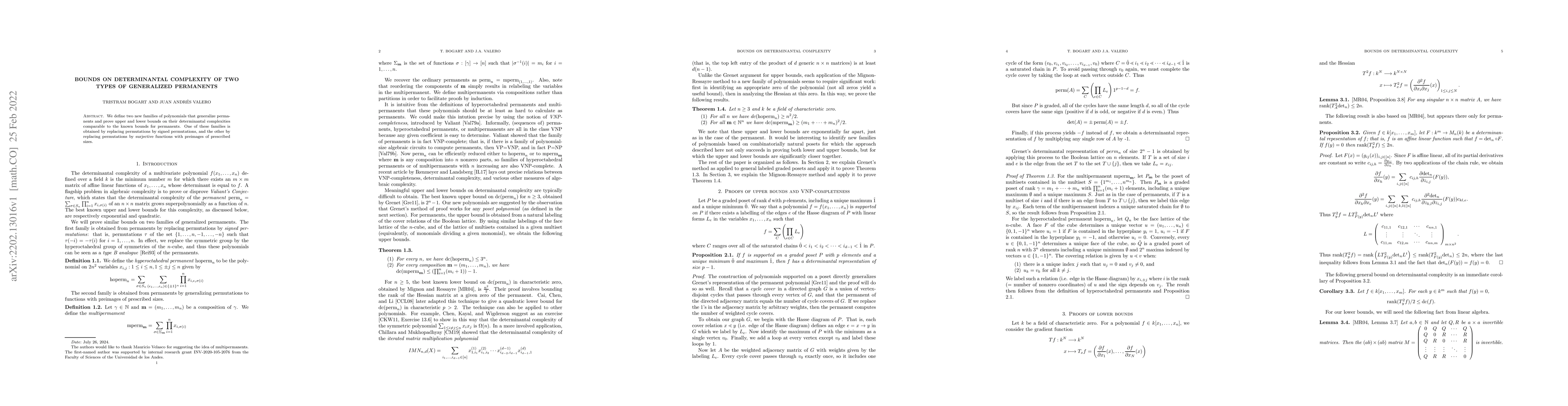Thumbnail for Bounds on Determinantal Complexity of Two Types of Generalized
  Permanents