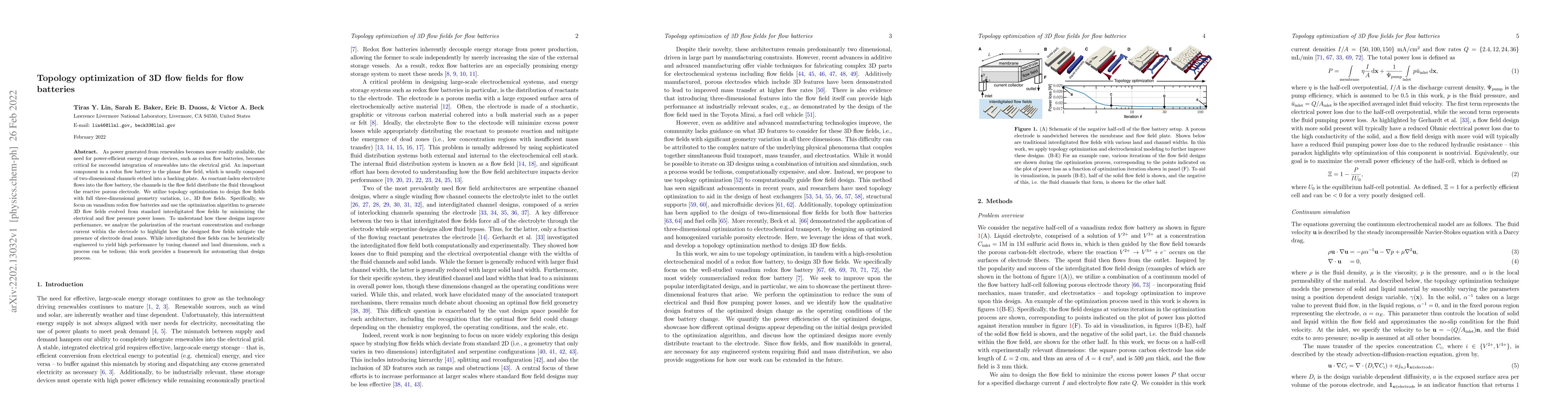 Thumbnail for Topology optimization of 3D flow fields for flow batteries
