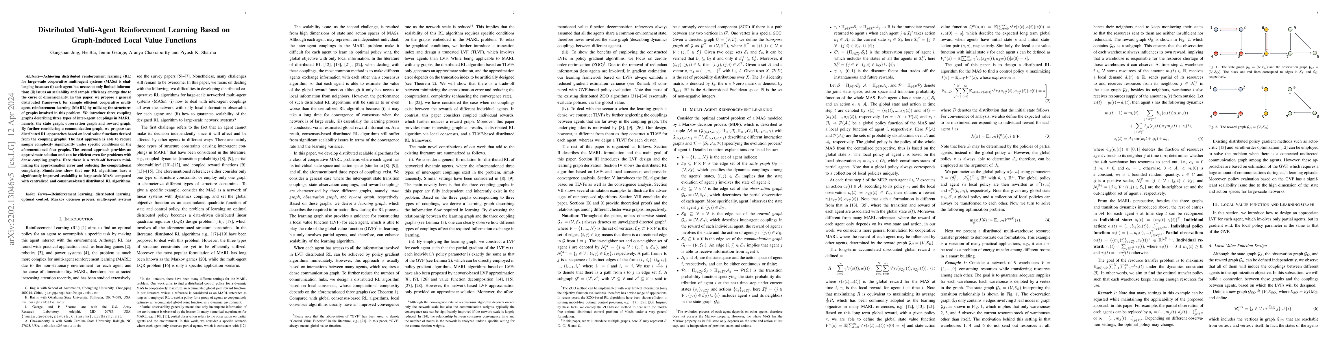 Thumbnail for Distributed Multi-Agent Reinforcement Learning Based on Graph-Induced
  Local Value Functions