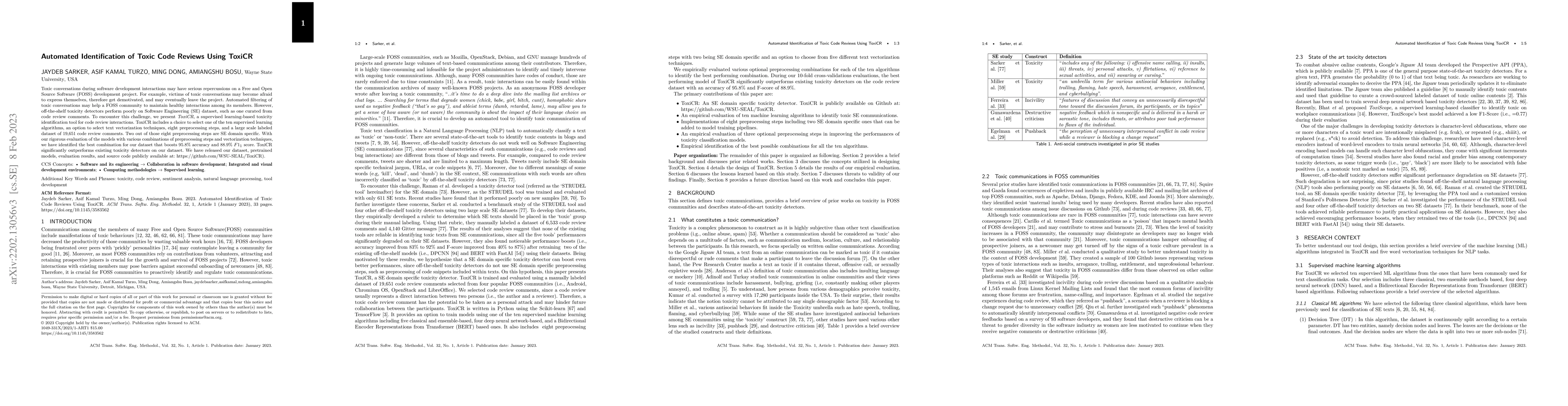 Thumbnail for Automated Identification of Toxic Code Reviews Using ToxiCR