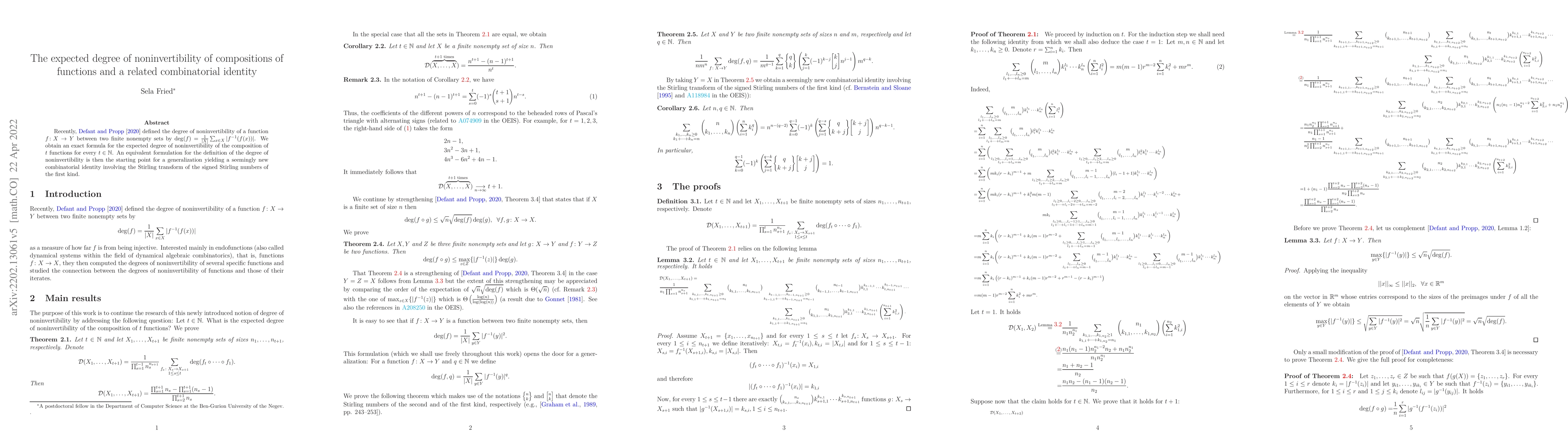 Thumbnail for The expected degree of noninvertibility of compositions of functions and
  a related combinatorial identity
