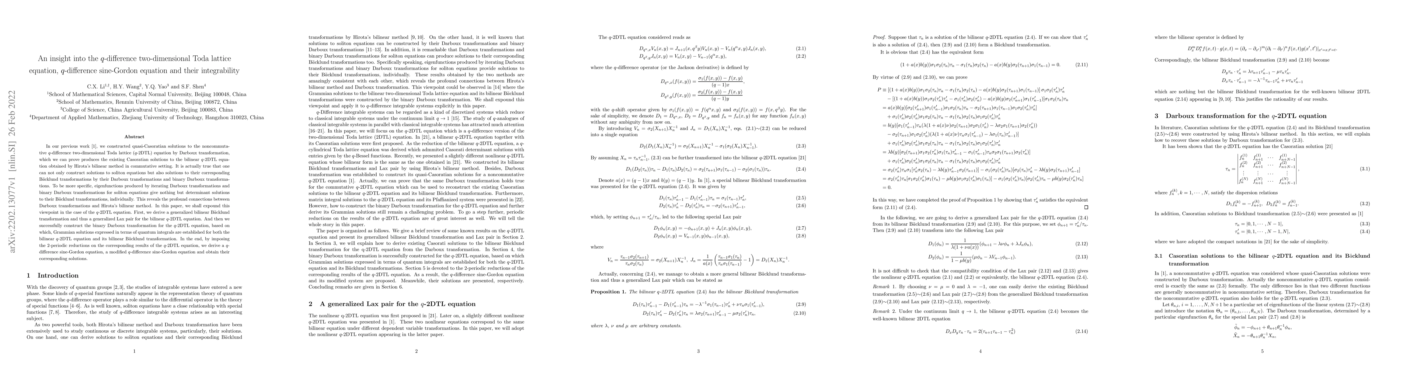 Thumbnail for An insight into the $q$-difference two-dimensional Toda lattice
  equation, $q$-difference sine-Gordon equation and their integrability