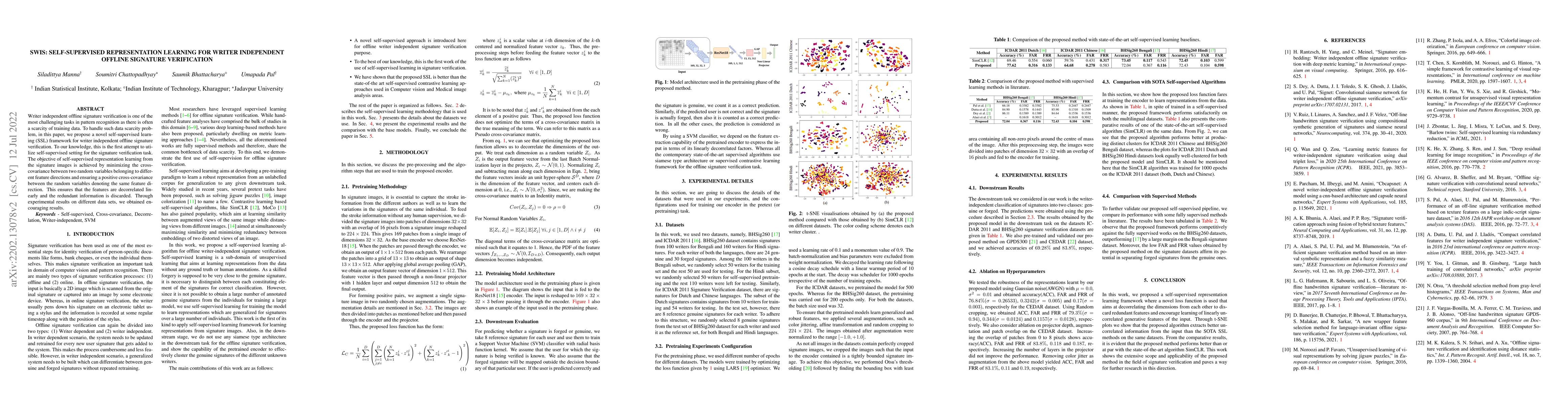 Thumbnail for SWIS: Self-Supervised Representation Learning For Writer Independent
  Offline Signature Verification