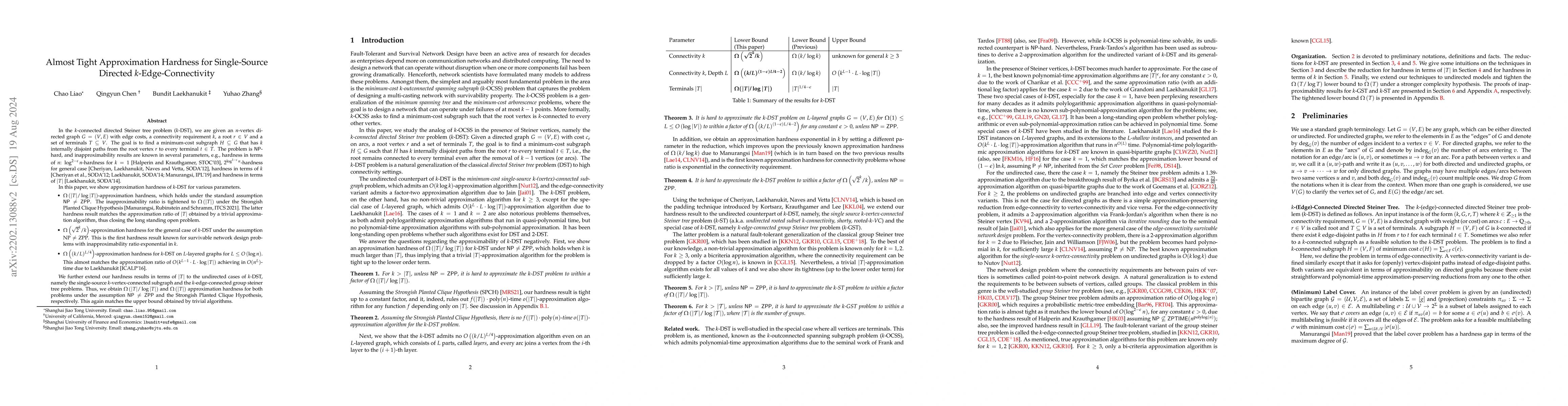 Thumbnail for Almost Tight Approximation Hardness for Single-Source Directed
  k-Edge-Connectivity
