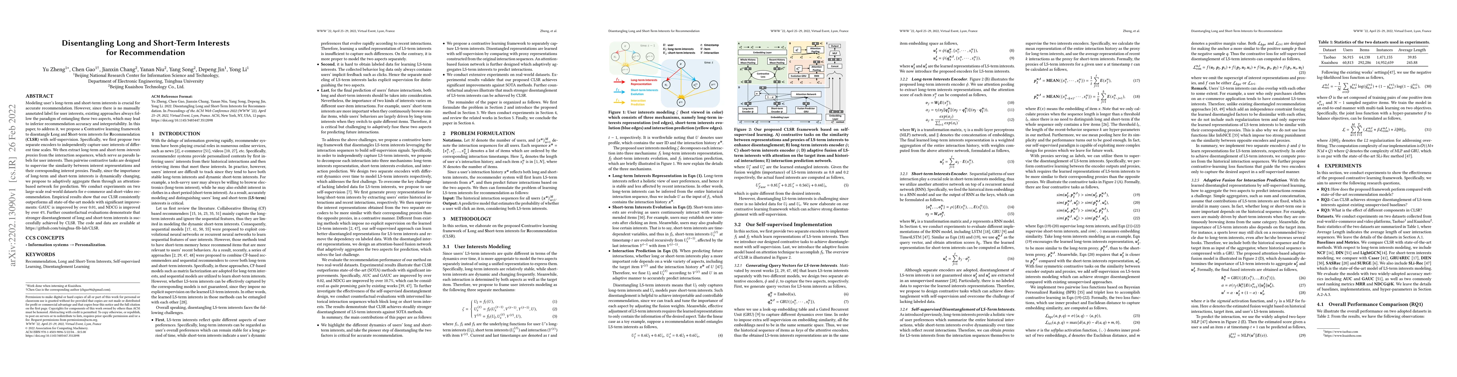 Thumbnail for Disentangling Long and Short-Term Interests for Recommendation