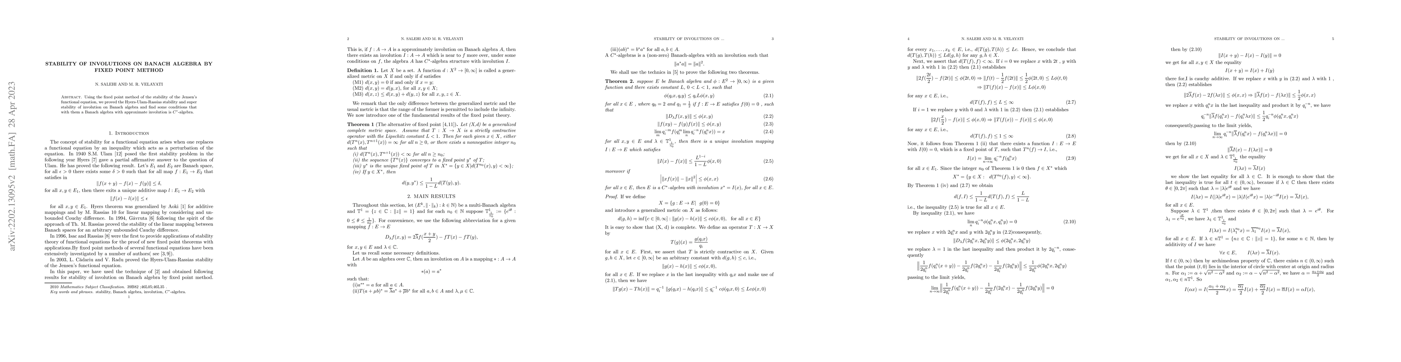 Thumbnail for Stability of involutions on Banach Algebra by fixed point method