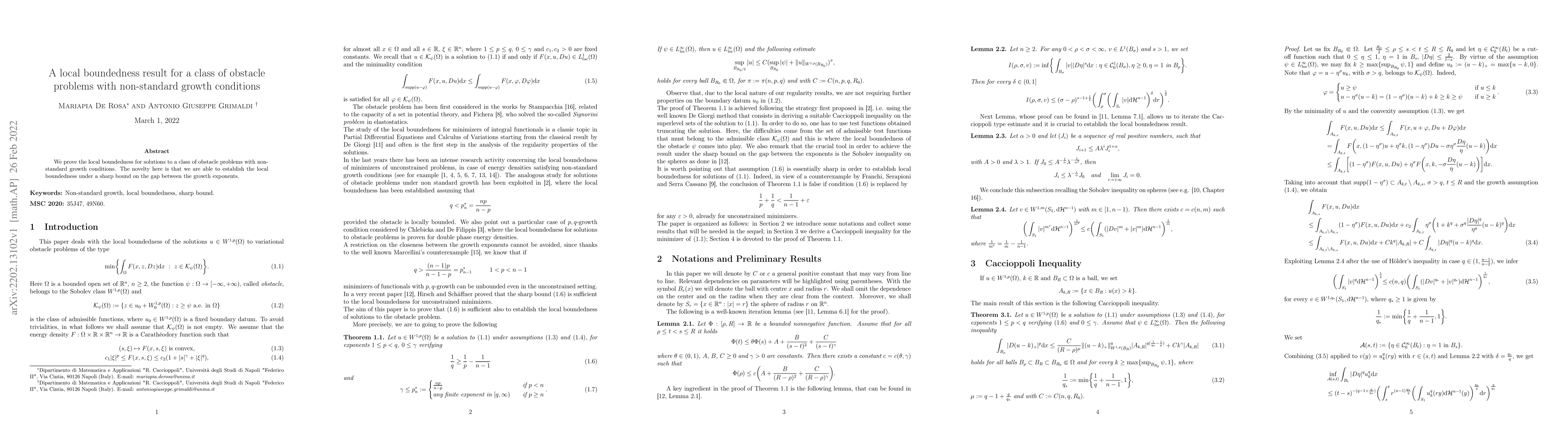 Thumbnail for A local boundedness result for a class of obstacle problems with
  non-standard growth conditions