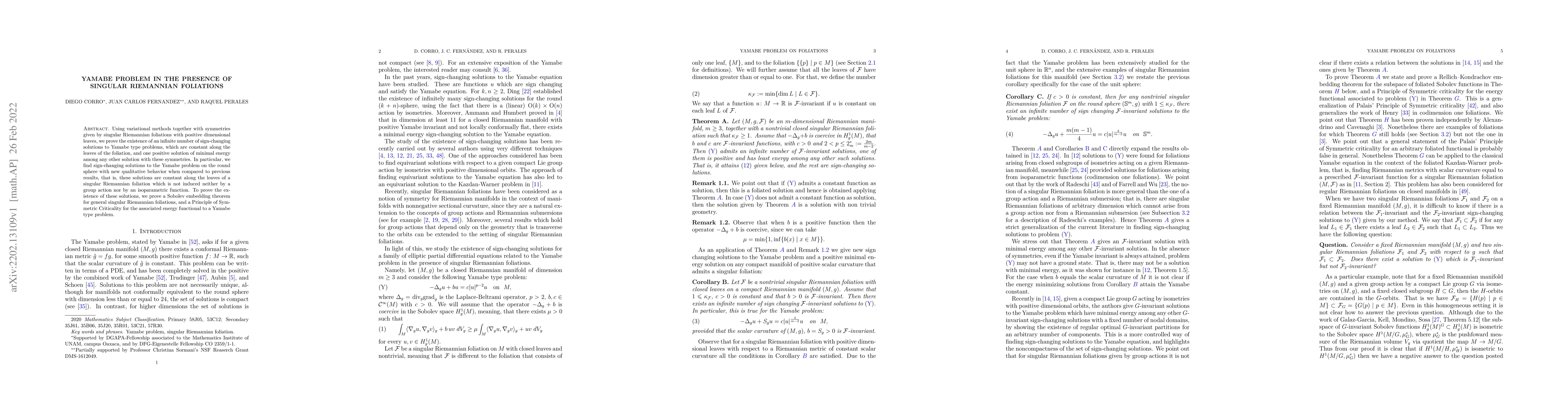 Thumbnail for Yamabe problem in the presence of singular Riemannian Foliations