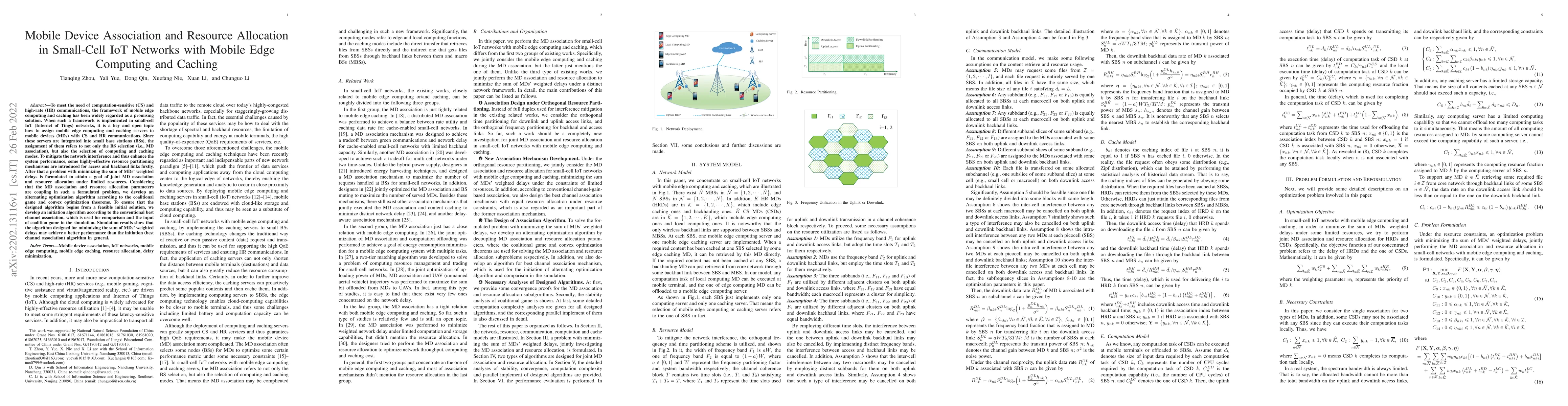 Thumbnail for Mobile Device Association and Resource Allocation in Small-Cell IoT
  Networks with Mobile Edge Computing and Caching
