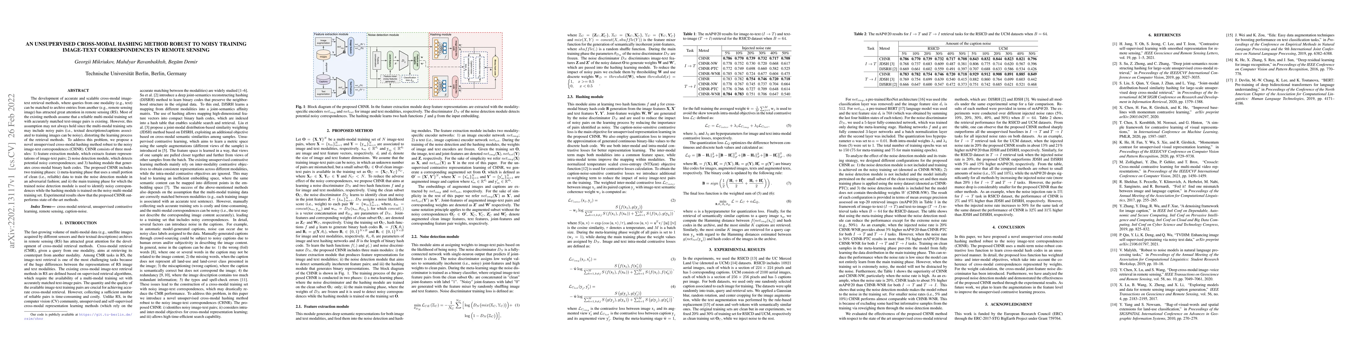 Thumbnail for An Unsupervised Cross-Modal Hashing Method Robust to Noisy Training
  Image-Text Correspondences in Remote Sensing