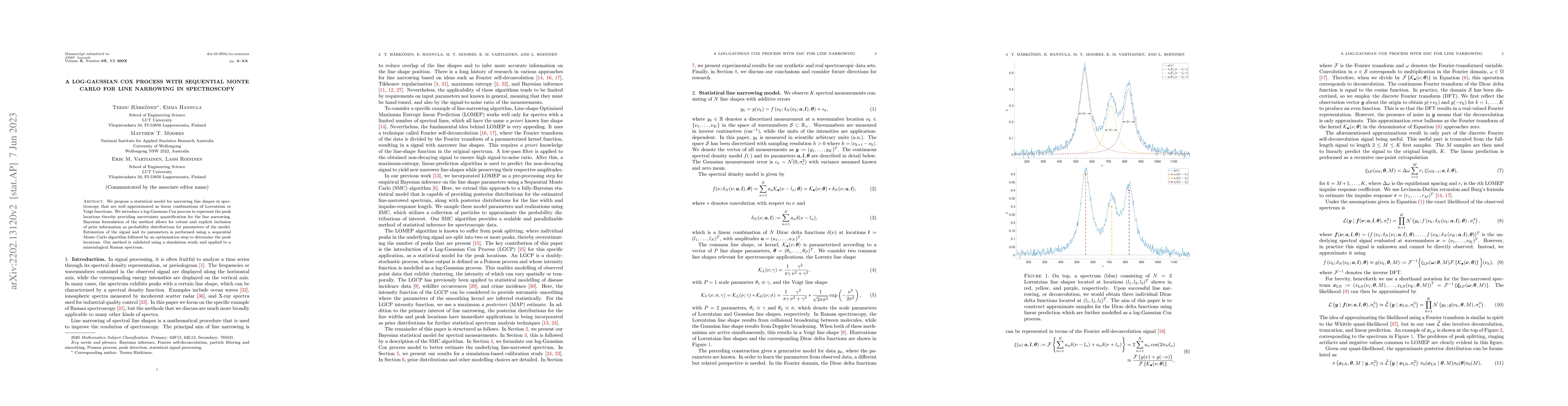 Thumbnail for A Log-Gaussian Cox Process with Sequential Monte Carlo for Line
  Narrowing in Spectroscopy