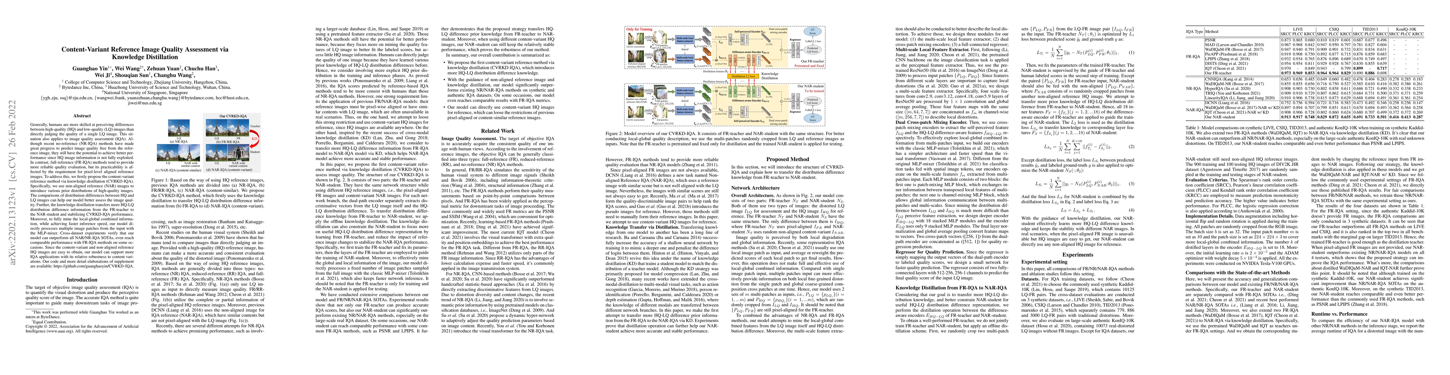 Thumbnail for Content-Variant Reference Image Quality Assessment via Knowledge
  Distillation