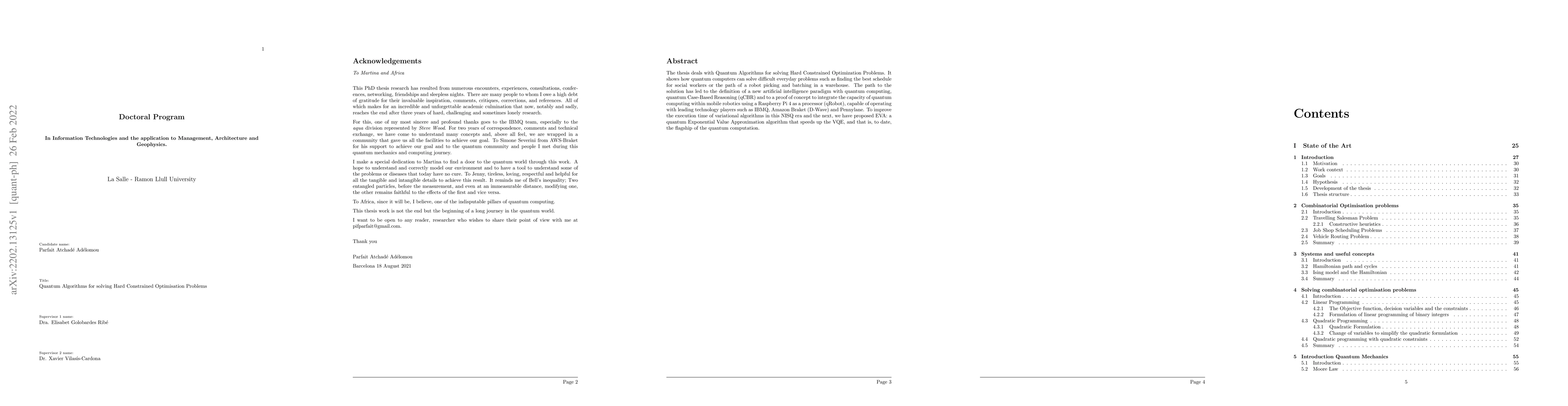 Thumbnail for Quantum Algorithms for solving Hard Constrained Optimisation Problems