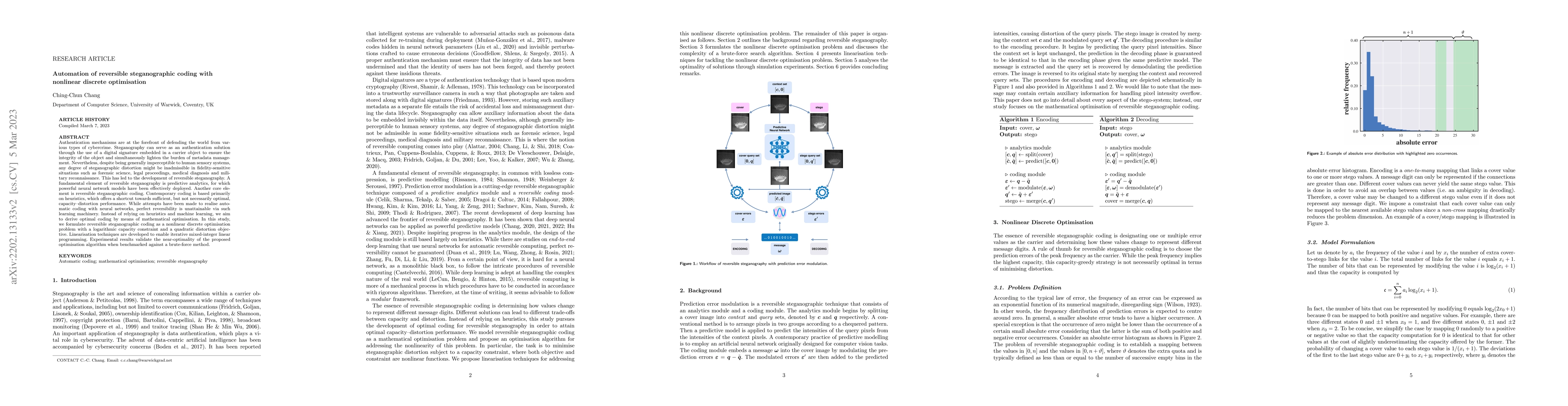Thumbnail for Automation of reversible steganographic coding with nonlinear discrete
  optimisation