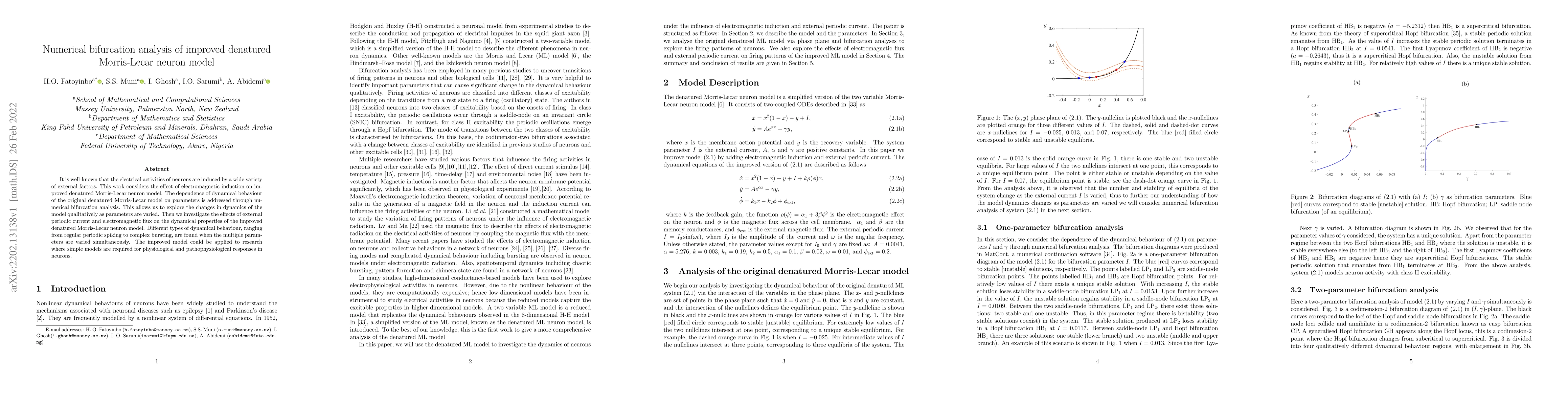 Thumbnail for Numerical bifurcation analysis of improved denatured Morris-Lecar neuron
  model