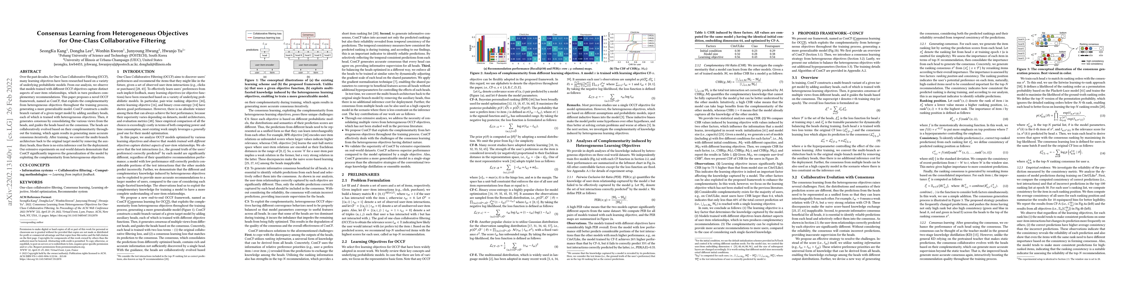 Thumbnail for Consensus Learning from Heterogeneous Objectives for One-Class
  Collaborative Filtering
