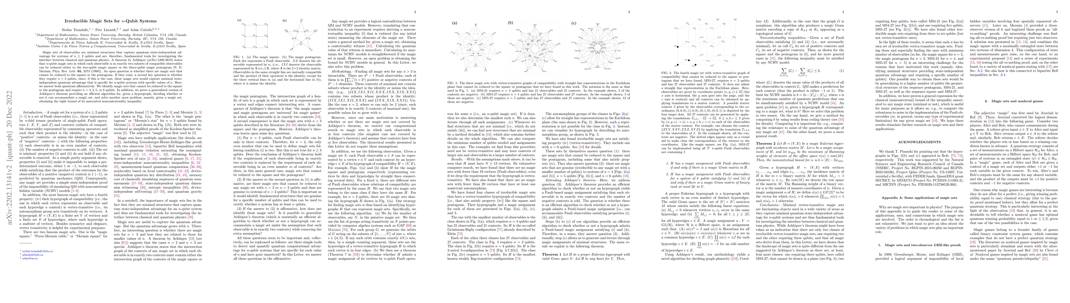 Thumbnail for Irreducible magic sets for $n$-qubit systems