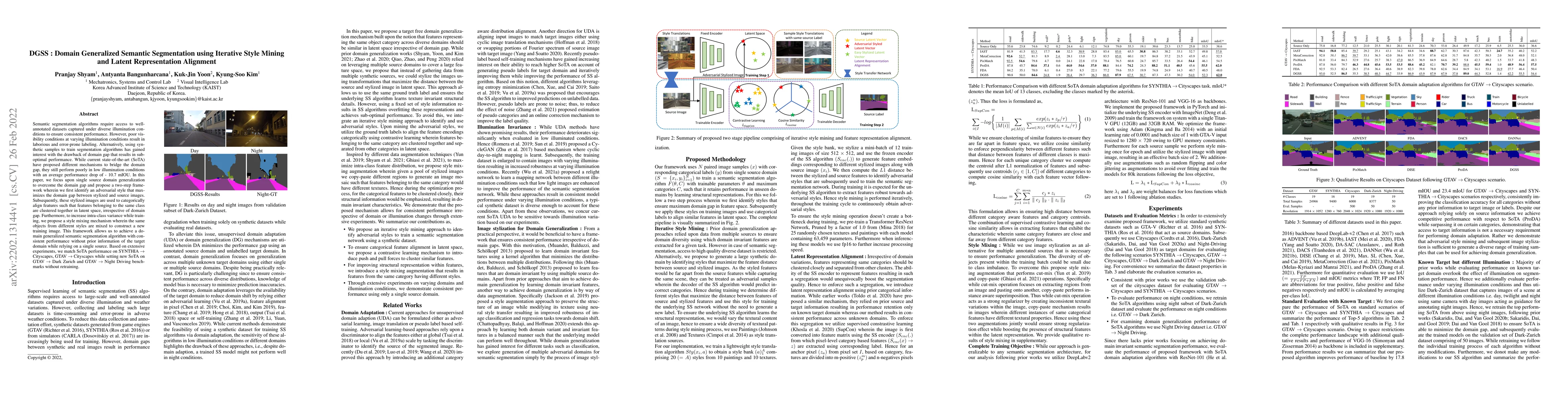 Thumbnail for DGSS : Domain Generalized Semantic Segmentation using Iterative Style
  Mining and Latent Representation Alignment