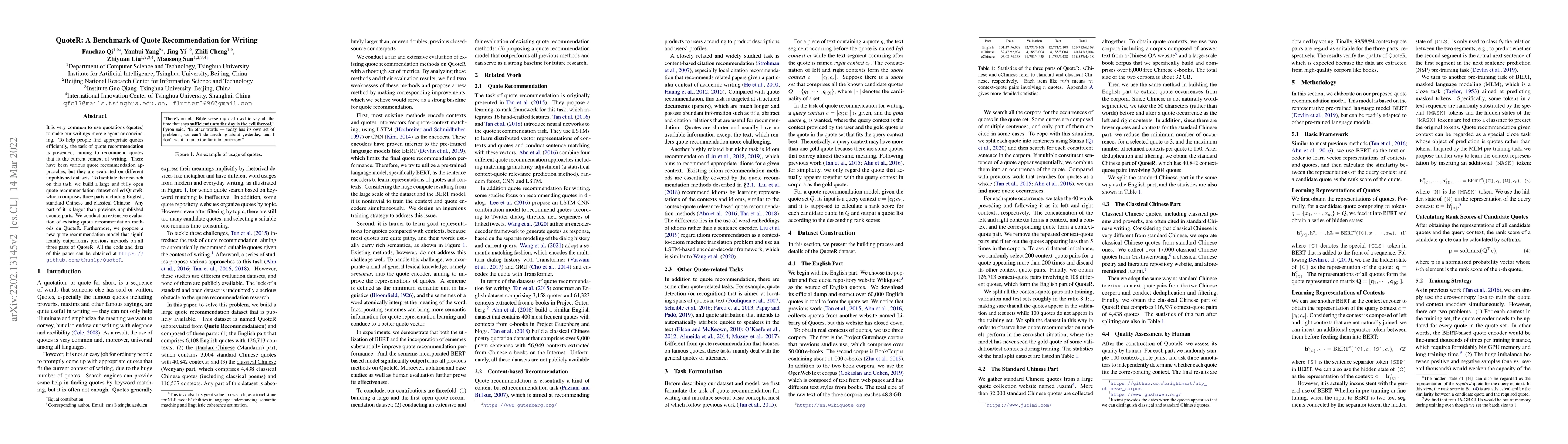 Thumbnail for QuoteR: A Benchmark of Quote Recommendation for Writing