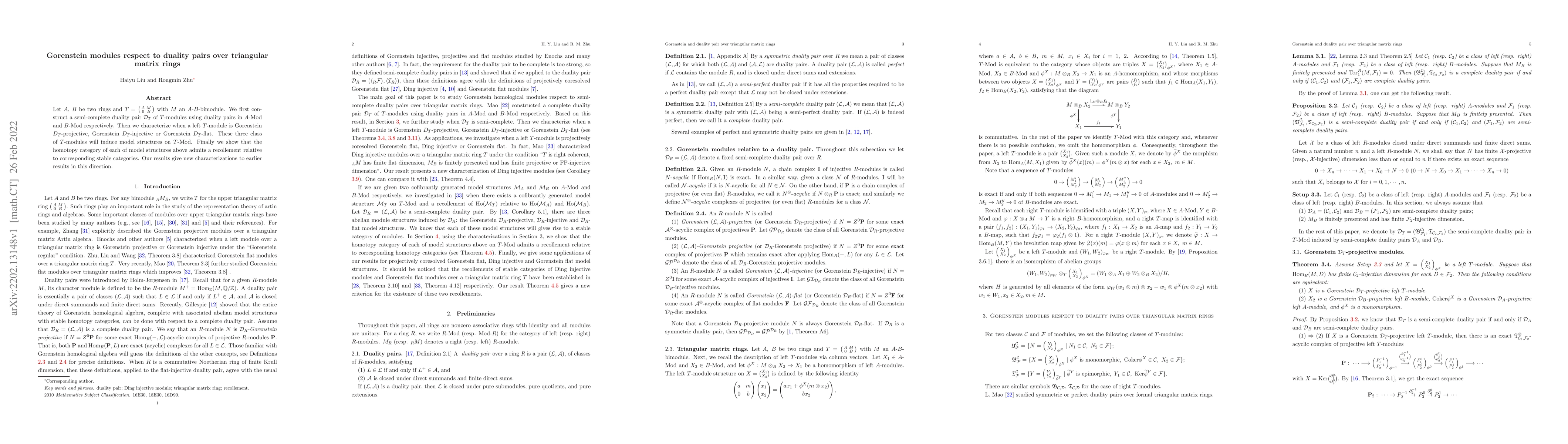 Thumbnail for Gorenstein and duality pair over triangular matrix rings
