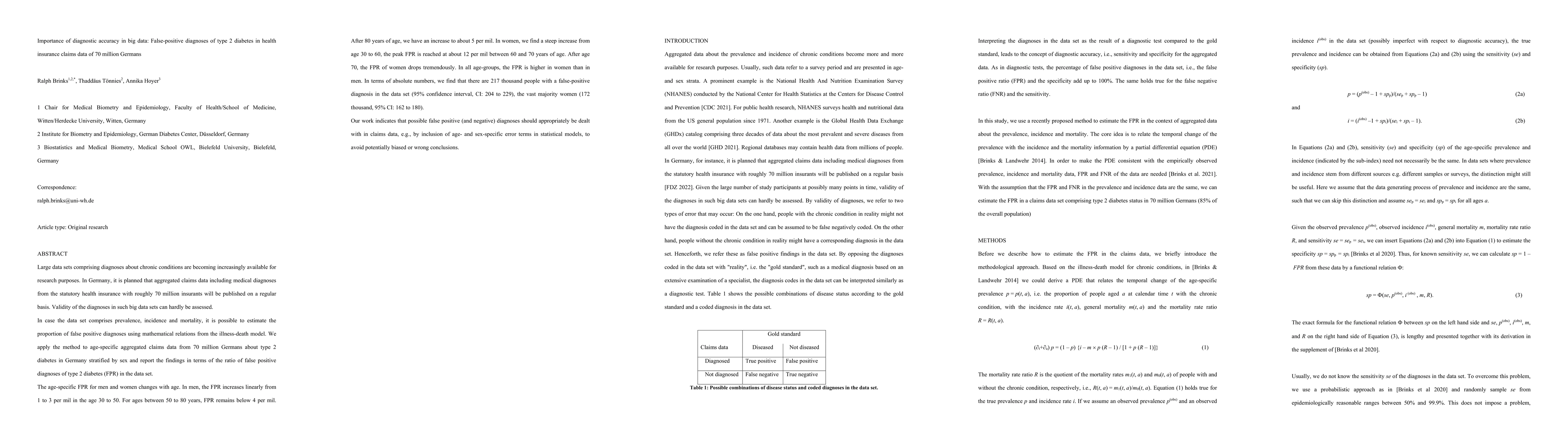 Thumbnail for Importance of diagnostic accuracy in big data: False-positive diagnoses
  of type 2 diabetes in health insurance claims data of 70 million Germans
